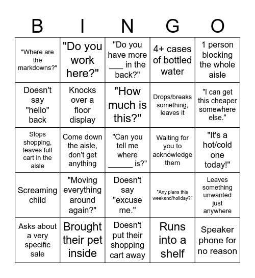 RO Holiday Shopper Bingo Card