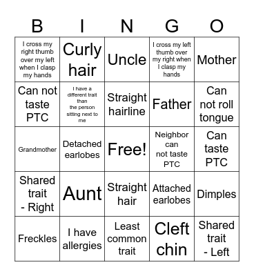 Genetics Bingo Card