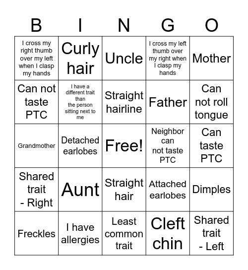 Genetics Bingo Card