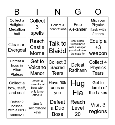 Elden Ring Bingo! Randomized Card Bingo Card