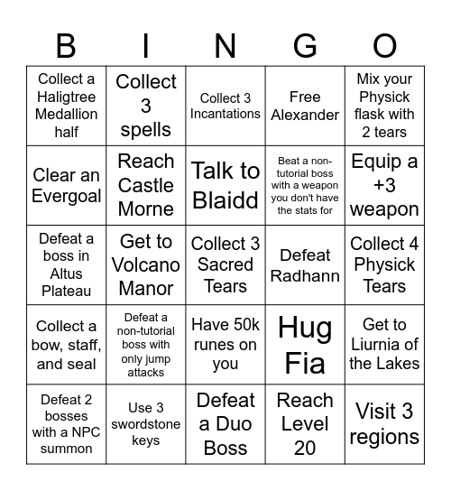 Elden Ring Bingo! Randomized Card Bingo Card