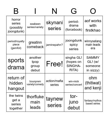 GMMTV 2025 PREDICTIONS Bingo Card