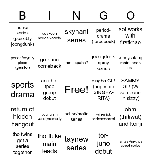 GMMTV 2025 PREDICTIONS Bingo Card