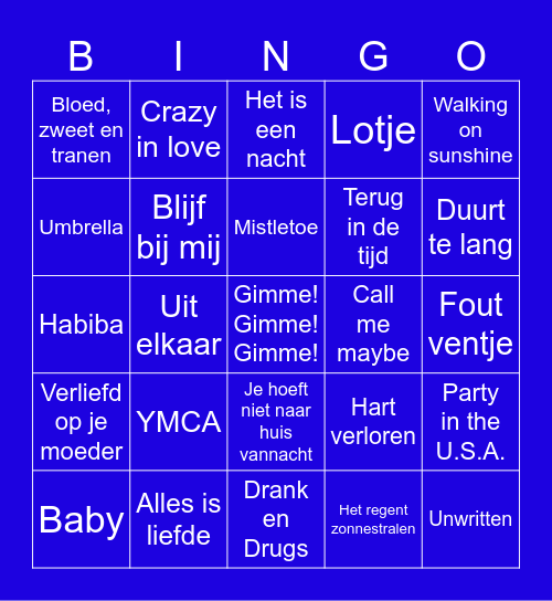 PX Muziek Bingo Card