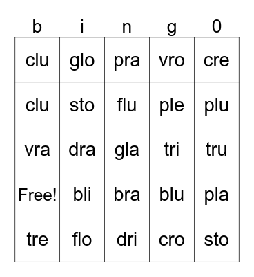 Syllabes CCV Bingo Card