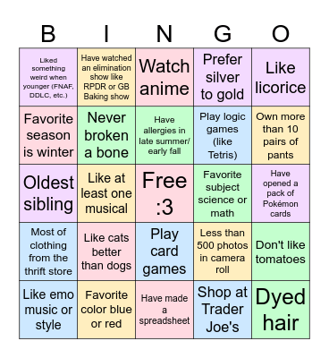 Untitled Bingo Card