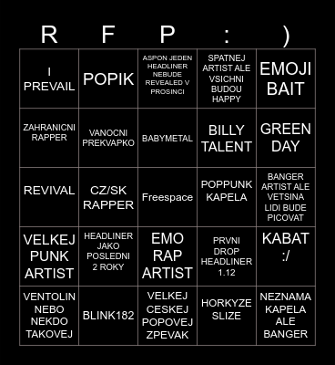 Rock For People Bingo Card