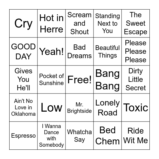 Music Bingo Card