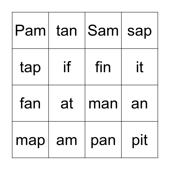 UFLI Lesson 11 BINGO Card