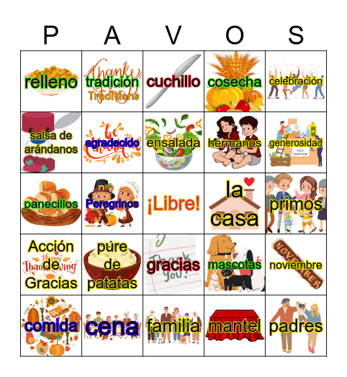 Thanksgiving: Día de Agradecido Bingo Card