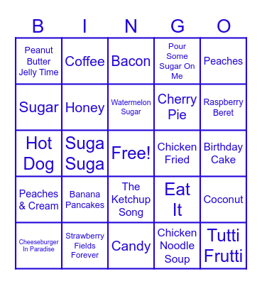 Food Coma Bingo Card