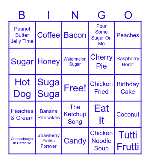 Food Coma Bingo Card