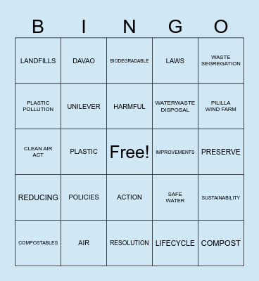 POLLUTION AWARENESS!! Bingo Card