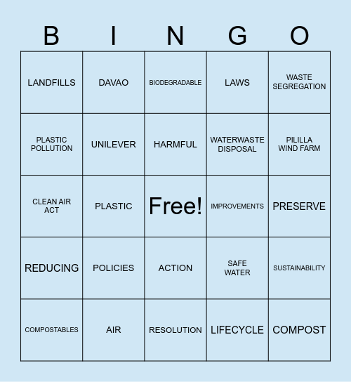 POLLUTION AWARENESS!! Bingo Card