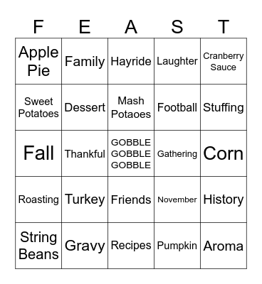 Turkey Bingo Card