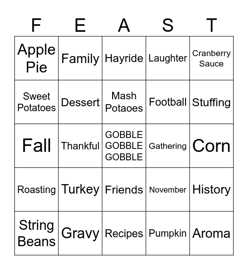 Turkey Bingo Card