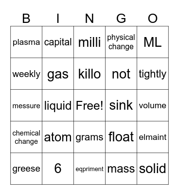 science Bingo Card