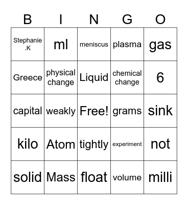 SCIENCE Bingo Card