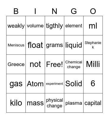 Science Bingo Card