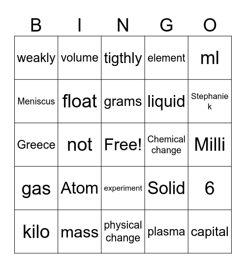 Science Bingo Card