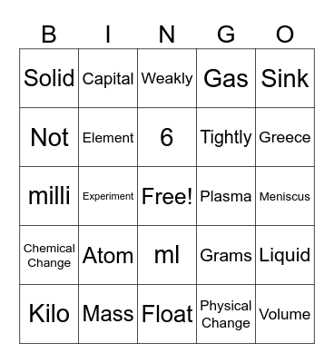 Science Bingo Card