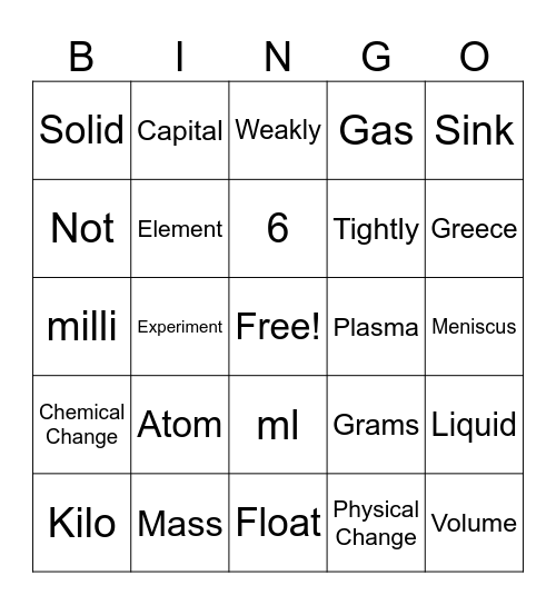 Science Bingo Card