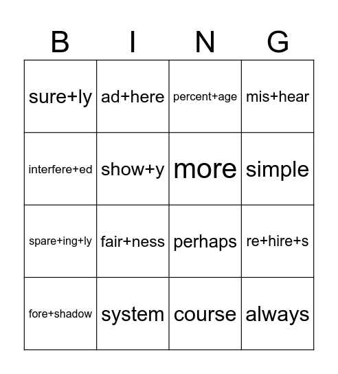 Vre & Fry Words Bingo Card