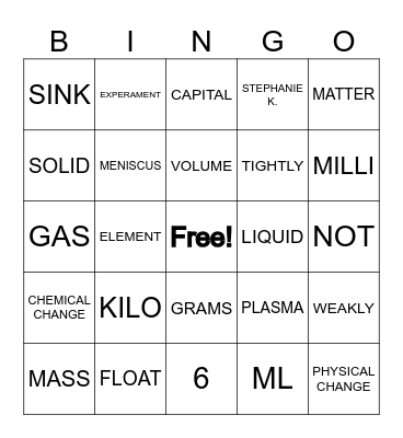 Science Bingo Card