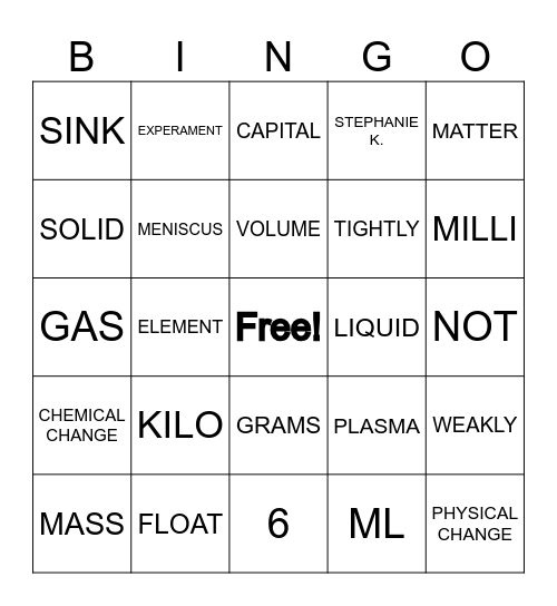 Science Bingo Card