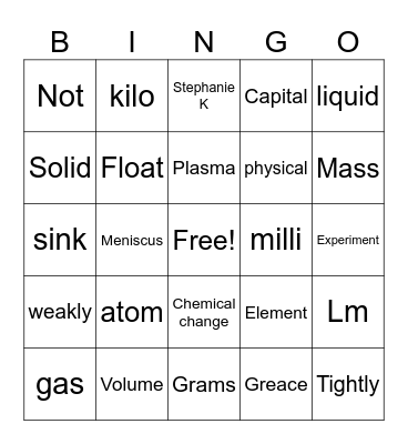 SCIENCE Bingo Card