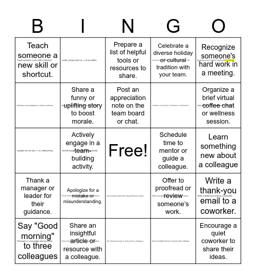 Kindness Bingo Card