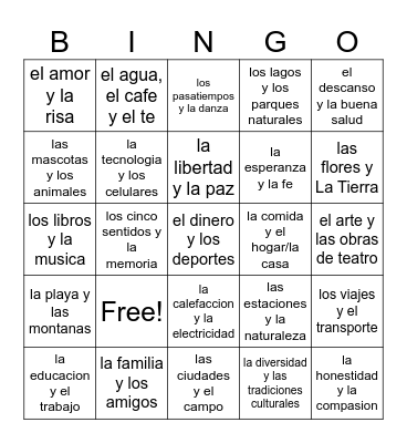 Gratitude Bingo Card