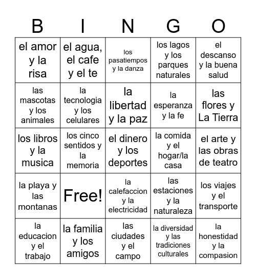 Gratitude Bingo Card