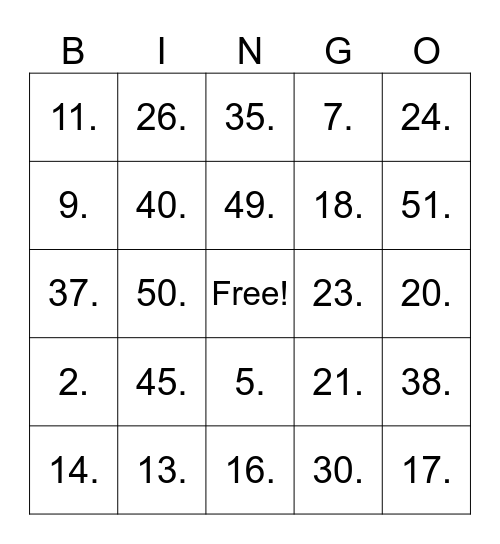 Untitled Bingo Card