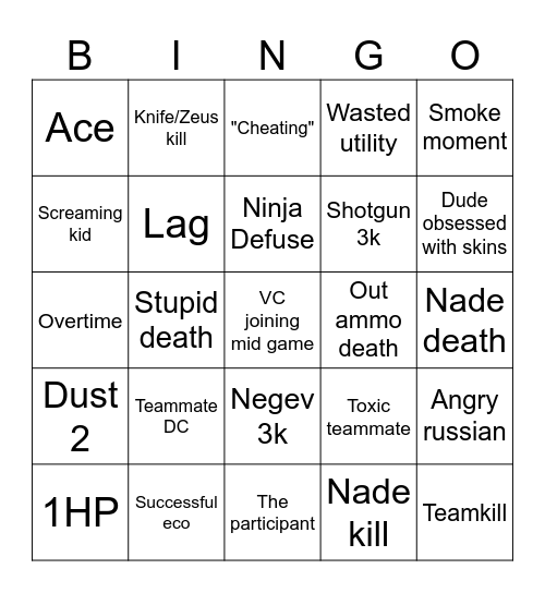 CS2 Bingo Card