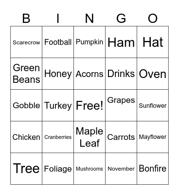 Thanksgiving Bingo Card