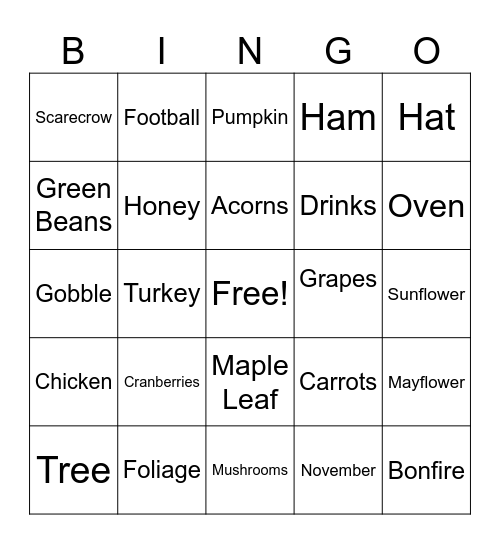 Thanksgiving Bingo Card