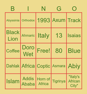 EESA CULTURAL Bingo Card