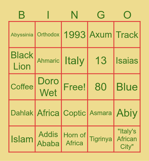 EESA CULTURAL Bingo Card