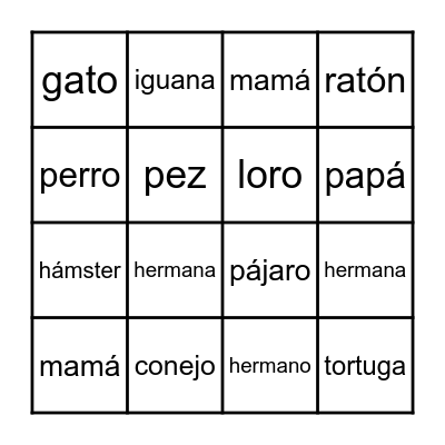 Las Mascotas Bingo Card