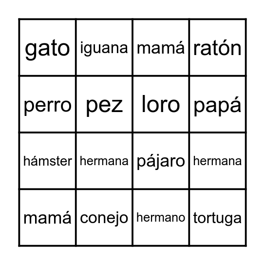 Las Mascotas Bingo Card