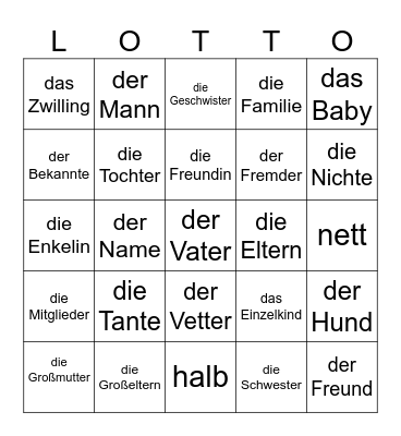 Die Familie Bingo Card