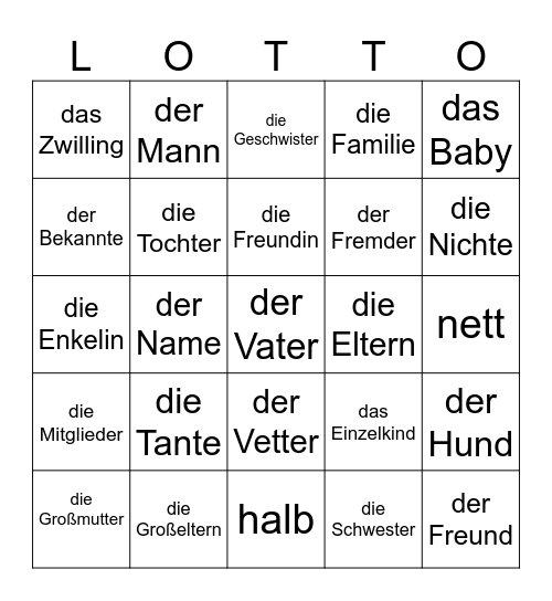 Die Familie Bingo Card