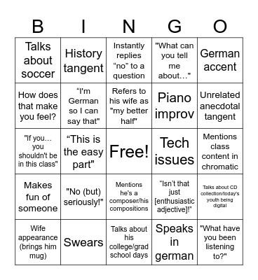 Gawlick Bingo (Harmony I, Fall 2024) Bingo Card