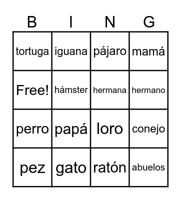 Las Mascotas Bingo Card