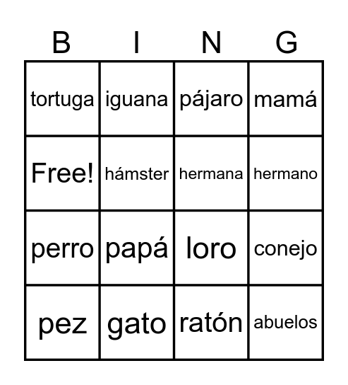 Las Mascotas Bingo Card