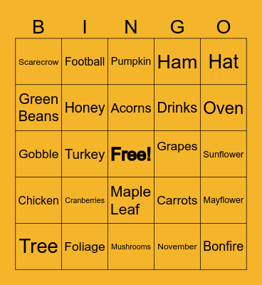 Thanksgiving Bingo Card