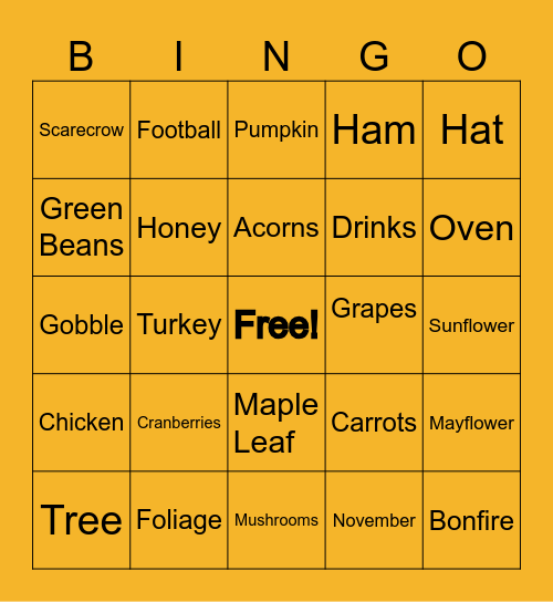 Thanksgiving Bingo Card