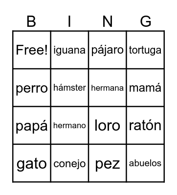 Las Mascotas Bingo Card