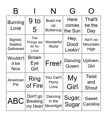 Driving Mix Bingo Card